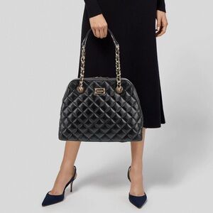 St. John Leather Quilted Shoulder Bag - Black with gold hardware